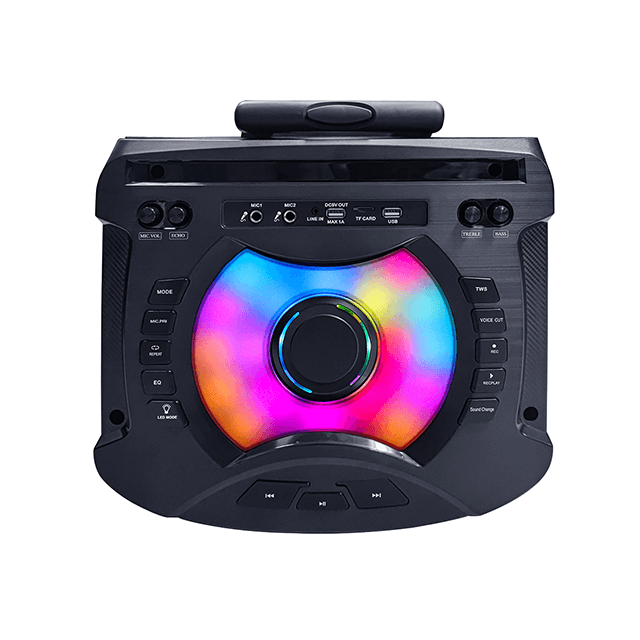 12 Inch Bluetooth Rechargeable Wooden Speaker With Party Ring Lights 