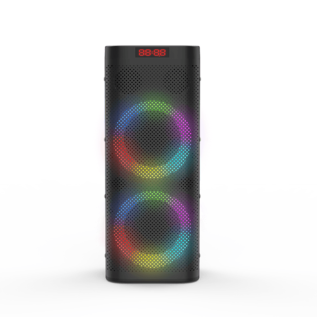 New Dual 4 Inch Portable Bluetooth Rechargeable Speaker With RGB Ring Lights 